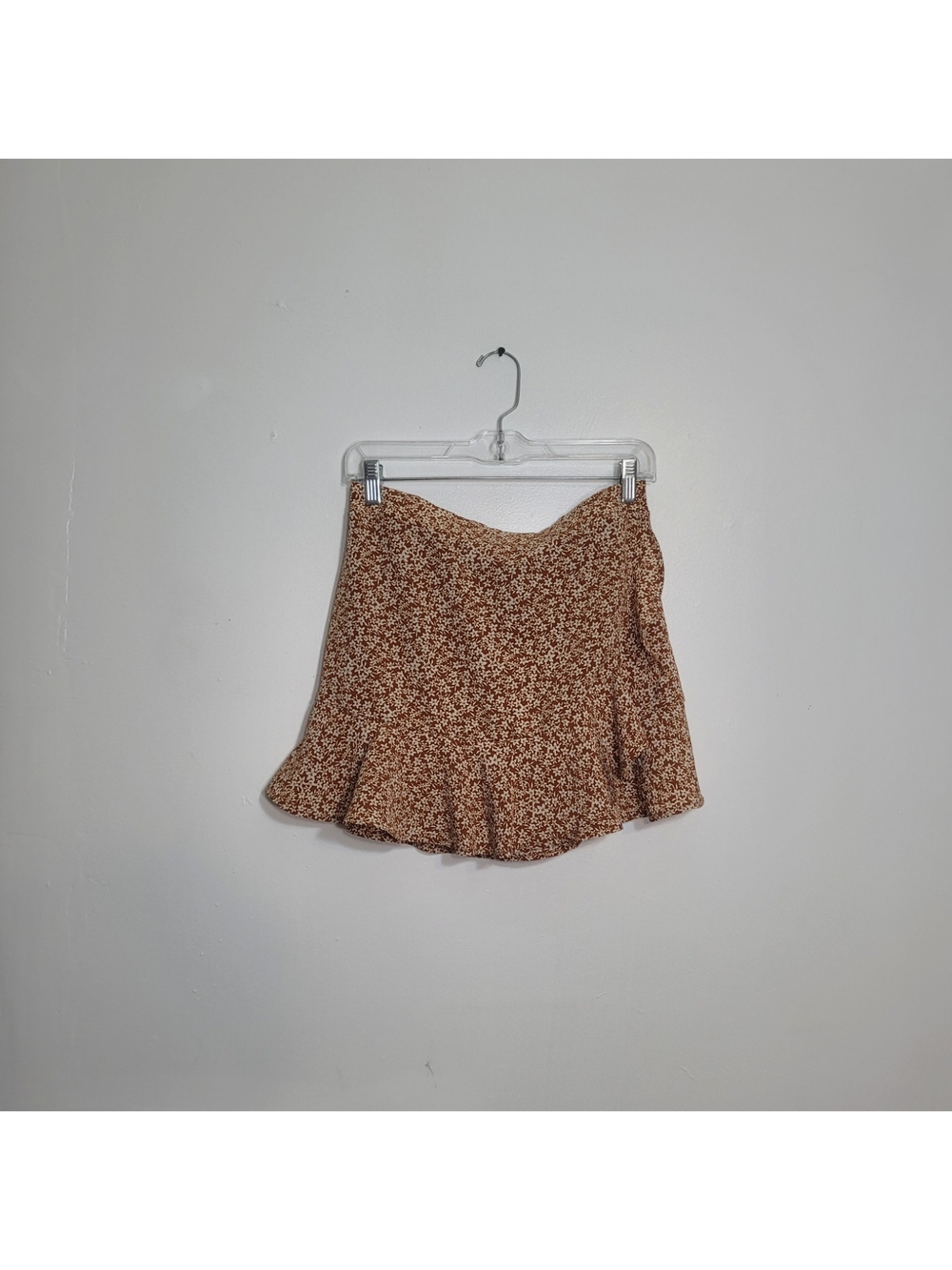 Altar'd State Brown Floral Skater Mini Ruffle Skirt With Tie Belt Size Medium